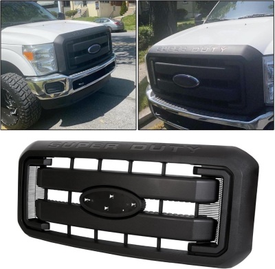 ECOTRIC Front Radiator Grill Hood Grille Fit for 2011-2016 Ford F250 F350 F450 F550 Super Duty Black Replace for BC3Z8200AA BC3Z8200G BC3Z-8200-G (Without Center Emblem)