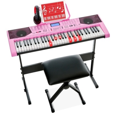 61-Key Beginners Electronic Keyboard Piano Set w/ Lighted Keys, Headphones