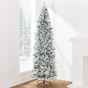 Snow Flocked Artificial Pencil Christmas Tree w/ Stand 6ft