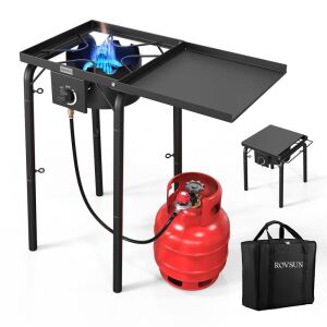 ROVSUN Single Burner 100,000 BTU Outdoor Gas Propane Stove with Side Shelves