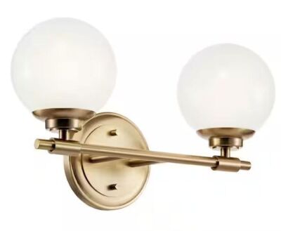 KICHLER Benno 14.75 in. 2-Light Champagne Bronze Industrial Bathroom Vanity Light with Opal Glass