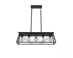 Farmhouse 5-Light Black Island Rectangular Chandelier 