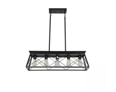 Farmhouse 5-Light Black Island Rectangular Chandelier 