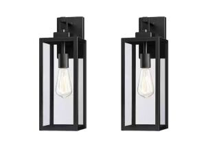 Hukoro Bonanza 18 in. 1-Light Matte Black Outdoor Wall Lantern Sconce with Clear Glass Shade, 2-Pack