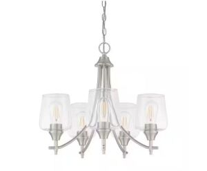 Hampton Bay Pavlen 23 in. 5-Light Brushed Nickel Chandelier with Clear Glass Shades