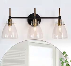 Zevni 21.5 in. 3-Light Brass Gold Vanity Light with Bowl-Shaped Clear Glass Shades