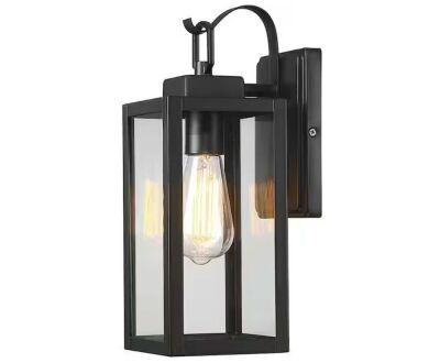 Pia Ricco 1- Light Matte Black Outdoor Wall Lantern Sconce with Clear Glass