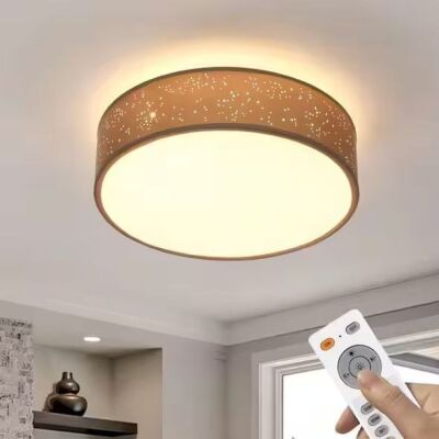 TOZING 15 in. Modern Brown Integrated LED Dimmable Novelty Star Cloth Cover Flush Mount Ceiling Light Fixture 