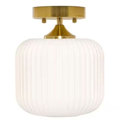 River of Goods Vanna 8 in. Gold-Tone Metal Semi-Flush Mount with Frosted White Globe Shade