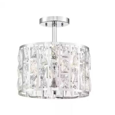 Home Decorators Collection Kristella 12.5 in. 3-Light Chrome Semi Flush Mount Light with Clear Crystal Shade