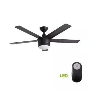 Home Decorators Collection Merwry 52 in. Integrated LED Indoor Matte Black Ceiling Fan with Light Kit and Remote Control