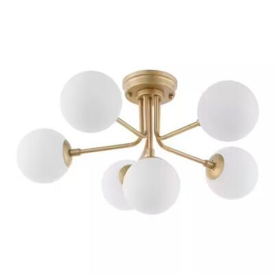 JONATHAN Y Olivier Parisian 24 in. 6-Light Globe Modern Industrial Iron Bistro LED Semi Flush Mount, Gold