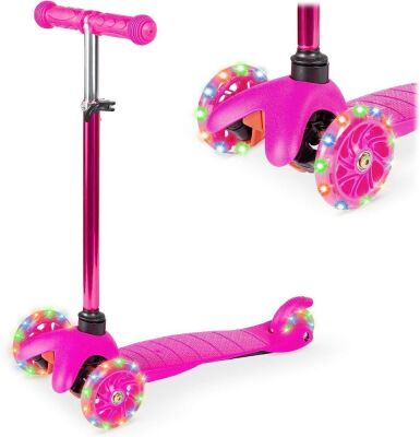 Kids Mini Kick Scooter Toy w/ Colorful Light-Up Wheels, Adjustable T-Bar