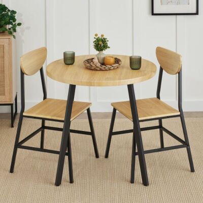 3-Piece Mid-Century Modern Round Dining Set w/ 2 Chairs