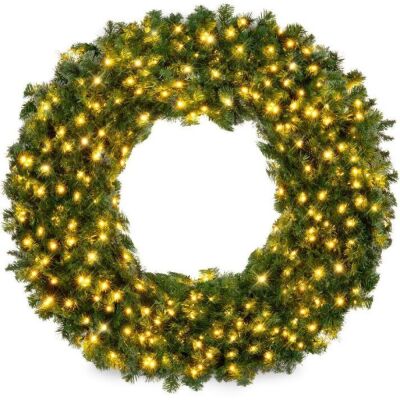 36" Pre-Lit Artificial Fir Christmas Wreath w/ LED Lights, Plug-In, PVC Tips