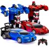 Set of 2 1/18 Scale RC Remote Control Transforming Robot Sports Car Toys w/ 1 Button Transformation