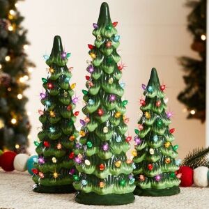 Set of 3 Pre-Lit Ceramic Tabletop Christmas Trees