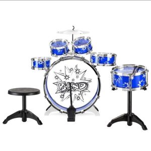 11-Piece Kids Starter Drum Set w/ Bass Drum, Tom Drums, Snare, Cymbal, Stool, Drumsticks