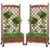 Set of 2 Wood Planter Box & Lattice Trellis w/ Optional Wheels - 48in