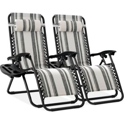 Set of 2 Adjustable Zero Gravity Patio Chair Recliners w/ Cup Holders