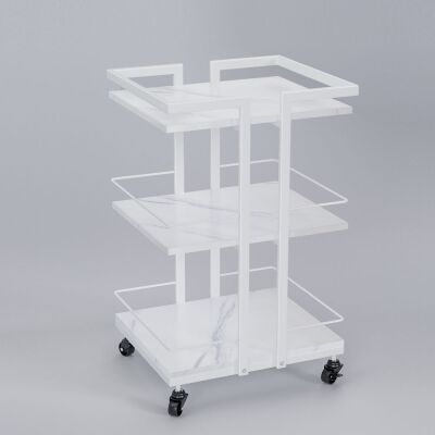 OmySalon Rolling Esthetician Trolley Cart w/Wheels & 3 Wood Shelves