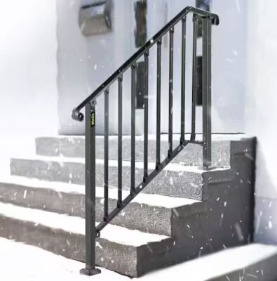 Outdoor Stair Railing Wrought Iron Handrail for 3 or 4 Steps