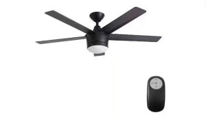 Home Decorators Collection Merwry 52 in. Integrated LED Indoor Matte Black Ceiling Fan with Light Kit and Remote Control