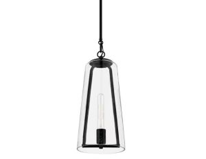 Home Decorators Collection Desmond 60-Watt 1-Light Black Pendant with Smoke Seedy Glass Shade