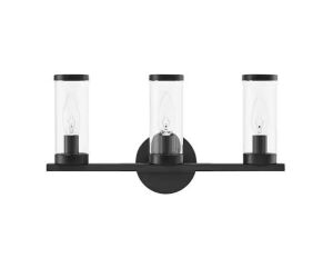 Hampton Bay Loveland 16.625 in. 3-Light Black Bathroom Vanity Light Fixture with Clear Glass Shades