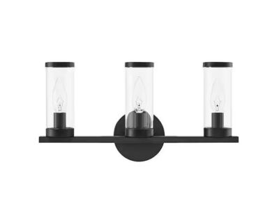 Hampton Bay Loveland 16.625 in. 3-Light Black Bathroom Vanity Light Fixture with Clear Glass Shades