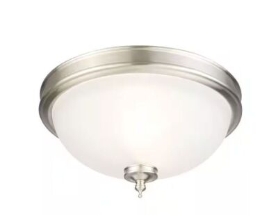 Hampton Bay Eastpoint 13 in. 2-Light Brushed Nickel Flush Mount with Frosted Glass Shade