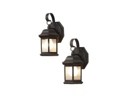 Hampton Bay 10.5 in. 1-Light Bronze Outdoor Wall Light Fixture Sconce with Seeded Glass, 2 Pack