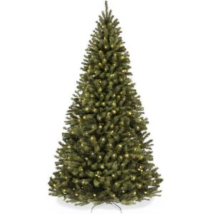 12' Pre-Lit Artificial Spruce Christmas Tree w/ Foldable Metal Base