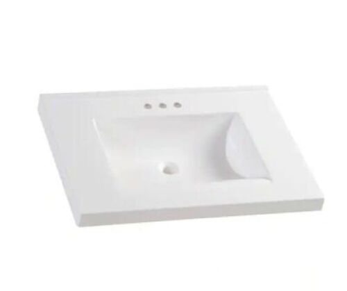 Glacier Bay&nbsp;31 in. W x 22 in. D Cultured Marble White Rectangular Single Sink Vanity Top in White