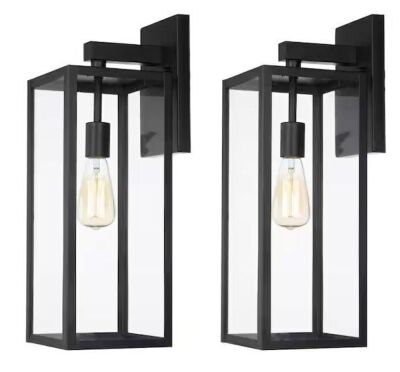 Hukoro Martin 21 in. H 1-Light Matte Black Hardwired Outdoor Wall Lantern Sconce, 2 Pack 