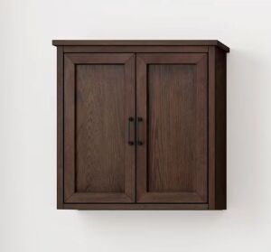 Home Decorators Collection Alster 25 in. W x 26 in. D x 8 in. H Bathroom Storage Wall Cabinet in Brown Oak