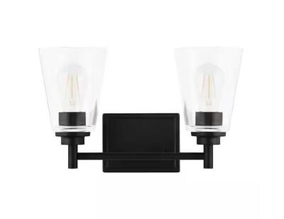 Hampton Bay Wakefield 15 in. 2-Light Matte Black Modern Vanity with Clear Glass Shades