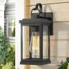 LNC Modern Matte Black 1-Light Outdoor Wall Light Sconce with Seeded Glass Shade, 2 Pack 