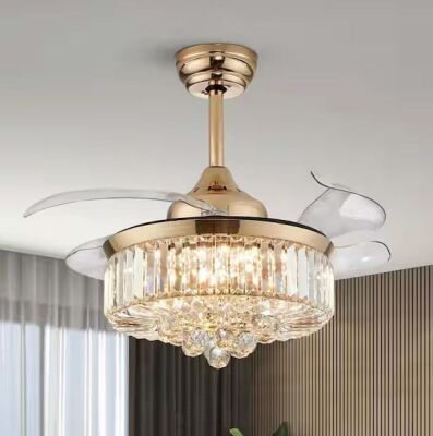 ANTOINE 36 in. Integrated LED Indoor Gold Crystal Chandelier Retractable Blades Ceiling Fan with Light and Remote