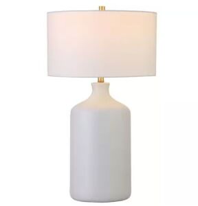 Sloane 29 in. Matte White/White Ceramic Table Lamp with Fabric Shade