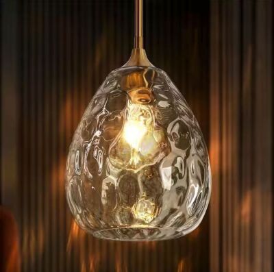 LNC Classic 1-Light Brass Pendant Light with Clear Water Wave Glass Globe