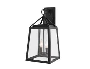 Home Decorators Collection Blakeley 19.25 in. Transitional 2-Light Black Outdoor Wall Light Fixture Sconce with Clear Beveled Glas