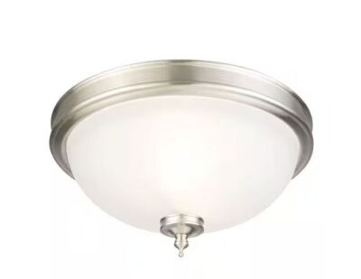 Hampton Bay Eastpoint 13 in. 2-Light Brushed Nickel Flush Mount with Frosted Glass Shade