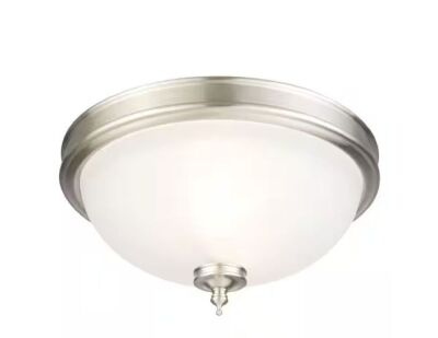 Hampton Bay Eastpoint 13 in. 2-Light Brushed Nickel Flush Mount with Frosted Glass Shade