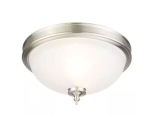 Hampton Bay Eastpoint 13 in. 2-Light Brushed Nickel Flush Mount with Frosted Glass Shade