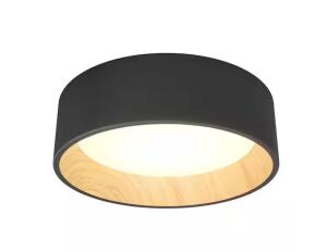 Artika Alton 13 in. 1-Light Modern Black and Wood Integrated LED 3 CCT Flush Mount Ceiling Light Fixture