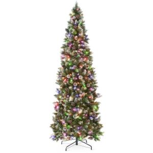 6' Pre-Lit Partially Flocked Pencil Christmas Tree w/ 2-in-1 Multicolor Lights