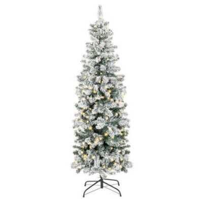 7.5' Pre-Lit Snow Flocked Artificial Pencil Christmas Tree