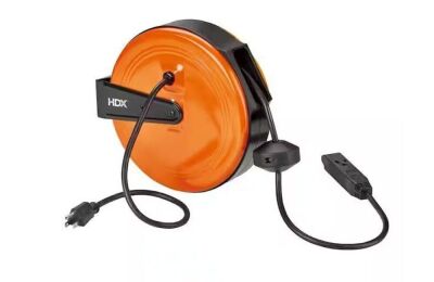 HDX 30 ft. 16/3 Retractable Cord Reel with 3 Grounded Outlets in Orange