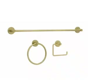 MSI 3-Piece Gold Brushed Bath Hardware Set with 24 in. Towel Bar, Toilet Paper Holder and Towel Ring